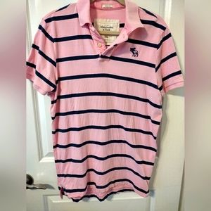 Abercrombie Pink and Navy Stipe Polo Shirt